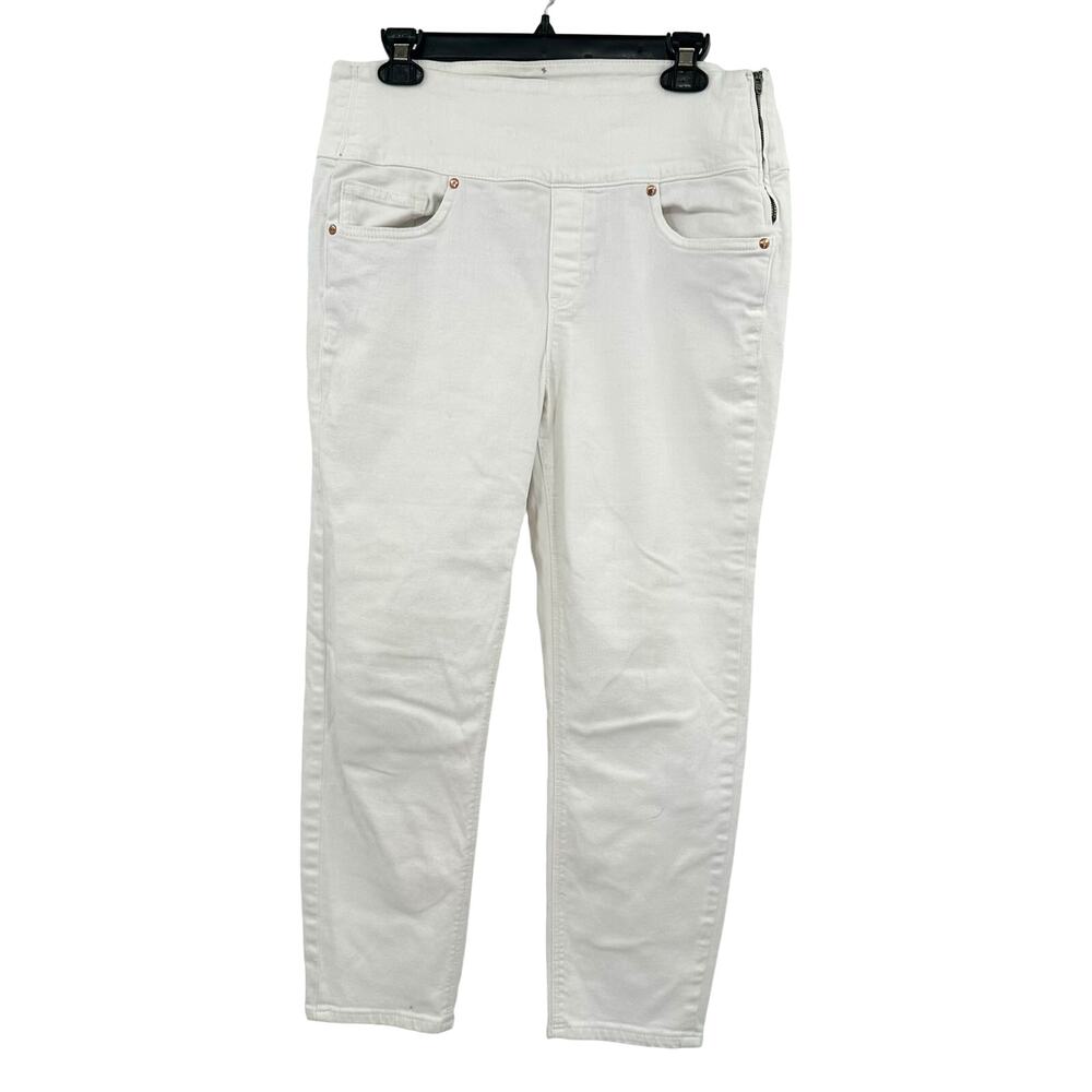 SPANX size 31 signature cropped white pants side zip closure with pockets